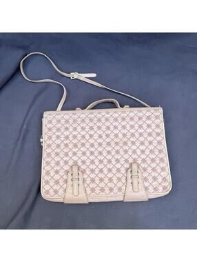 Vintage Judith Leiber Blush Pink Leather Embroidered Briefcase / Laptop Bag
